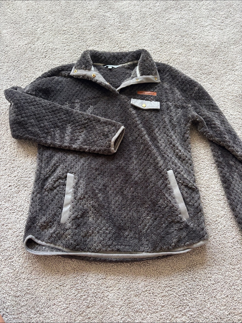 Charcoal Gray Sherpa Pullover Sweater